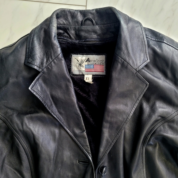 Black Leather Coat with Fuzzy Liner - Picture 7 of 7